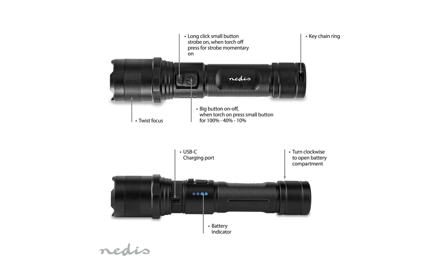 Oplaadbare LED-Zaklamp - Nedis - afbeelding 9
